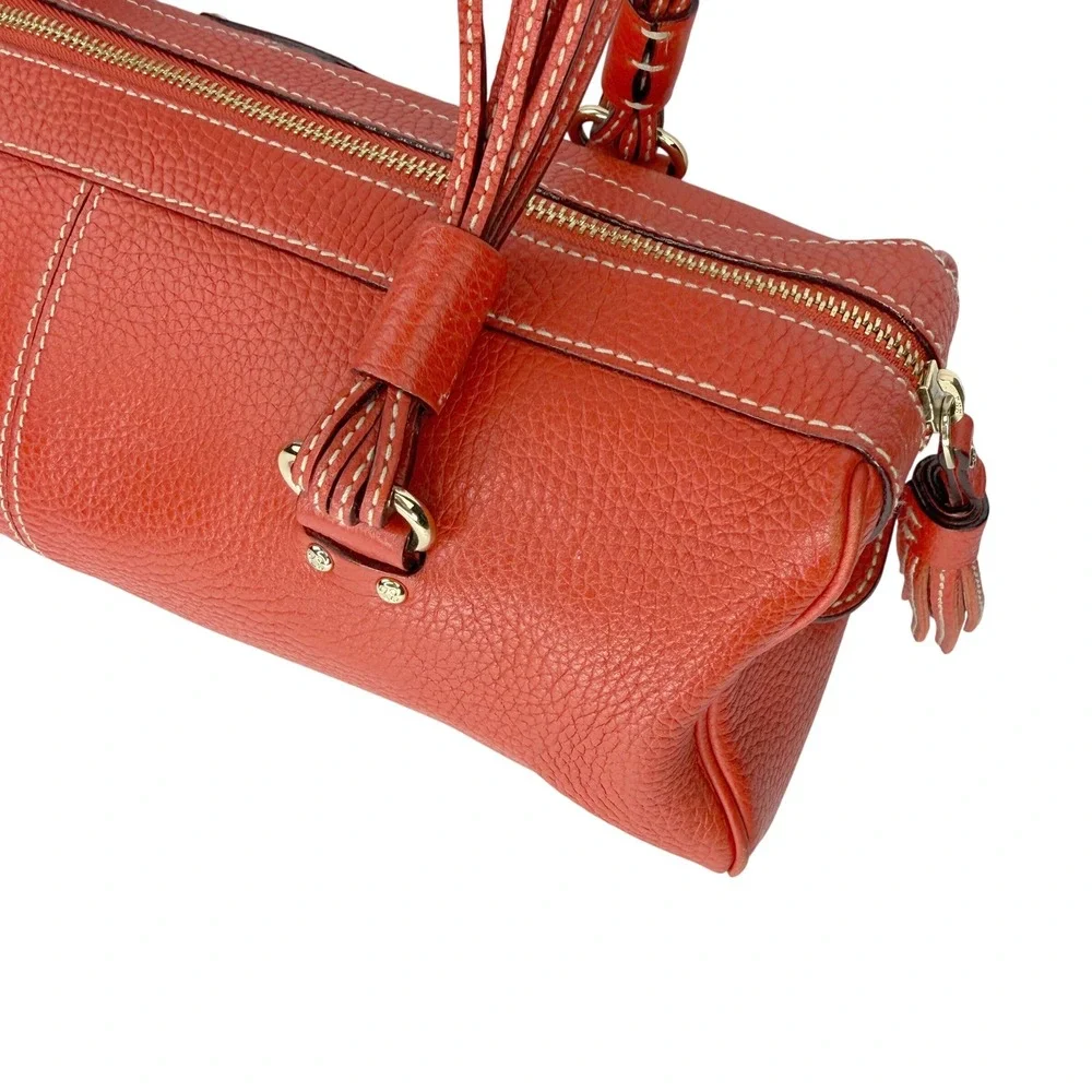 Y2K Kate Spade Barrel Bag‎ Satchel Red Pebbled Leather Tassel Polka Dot Lining